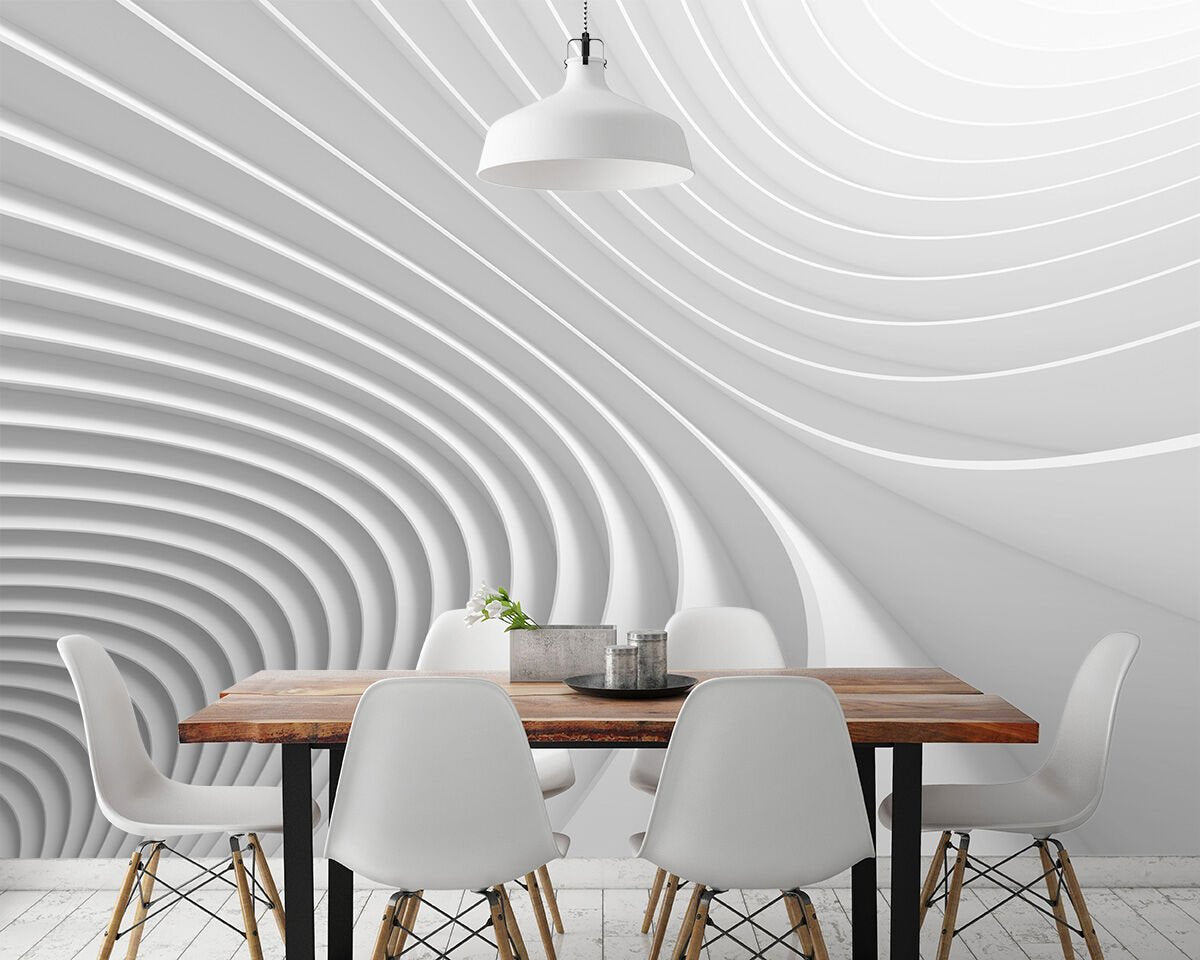 Beyaz Geometrik Rölyef Desen Duvar Kağıdı