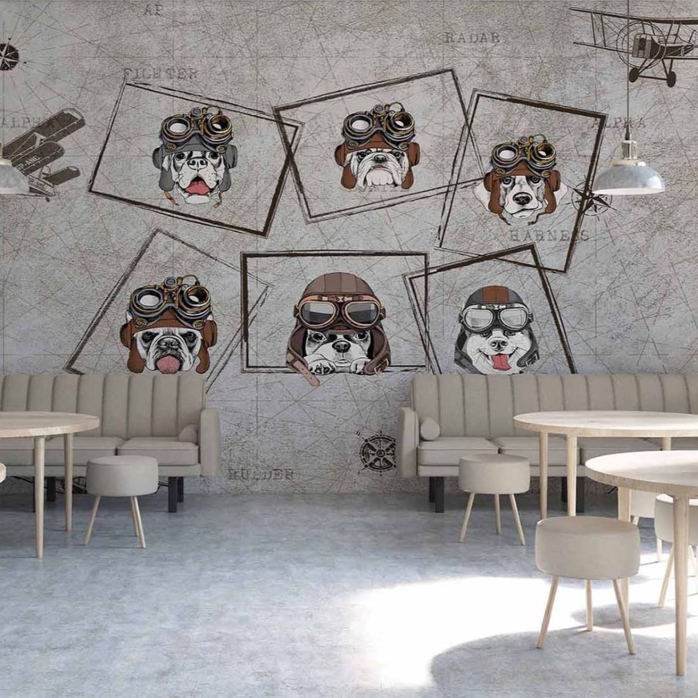 Figüratif Pug Pilot Köpekler Duvar Kağıdı
