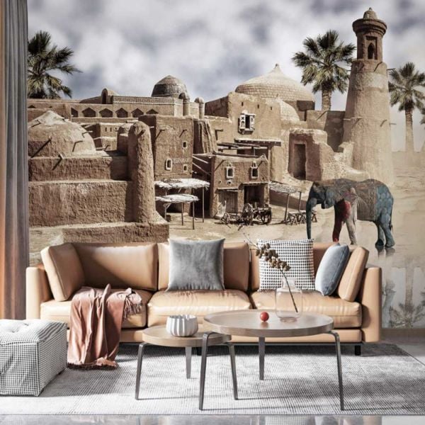 Çölde Eski Taş Binalar Ve Fil Duvar Kağıdı