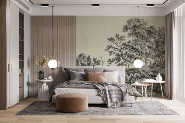 Siyah Beyaz Göl Kenarında Orman Duvar Kağıdı