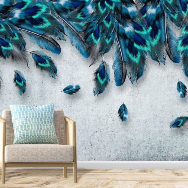 Turkuaz Lacivert Tüyler Duvar Kağıdı