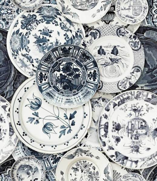 Blue Blanc Antrasit Çiçek Desenli Duvar Kağıdı