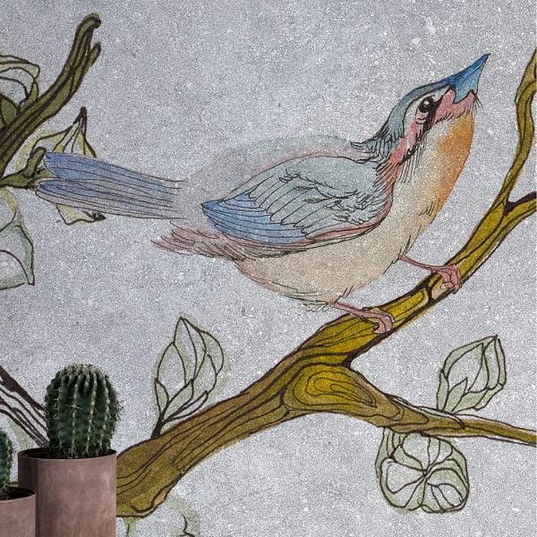 Gri Zeminde Ağaçta Serçe Kuşu Duvar Kağıdı
