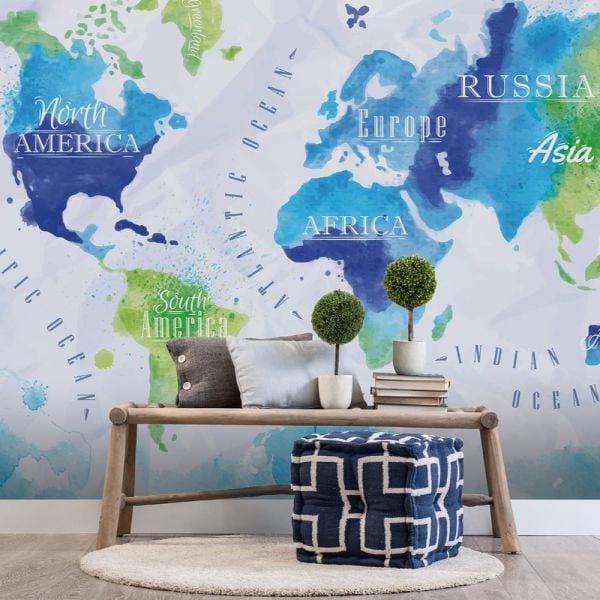 Dünya Haritası Mavi Kıtalar Duvar Kağıdı
