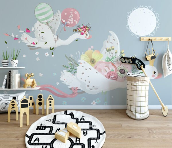Swan Flowers Çocuk Duvar Kağıdı