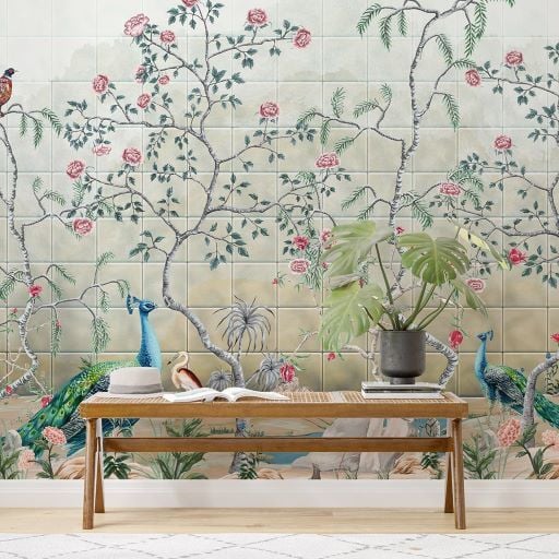 Çin Gülleri Tavuskuşu Duvar Kağıdı