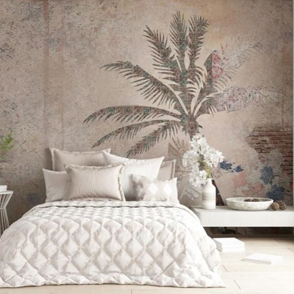 Çini Taşlardan Eskitme Palmiye Ağacı Duvar Kağıdı