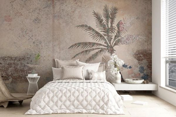 Çini Taşlardan Eskitme Palmiye Ağacı Duvar Kağıdı