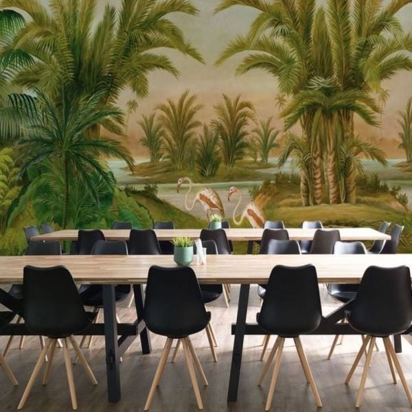 Flamingo ve Palmiye Temalı Duvar Kağıdı