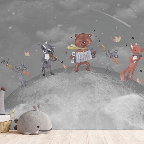 Ayda Müzik Aletleri Çalan Mutlu Hayvanlar Duvar Kağıdı