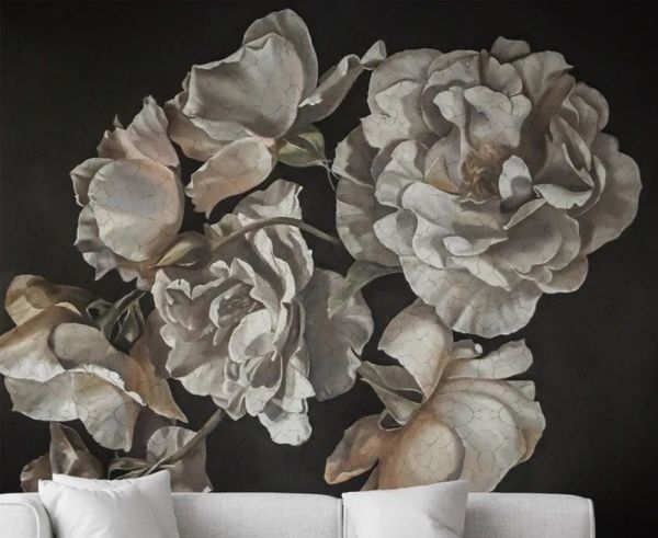 Büyük Güller Rölyef Çatlamış Desen Duvar Kağıdı