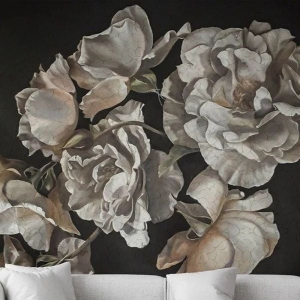 Büyük Güller Rölyef Çatlamış Desen Duvar Kağıdı