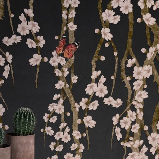 Antrasit Zeminde Sarmaşık Çiçekler Duvar Kağıdı