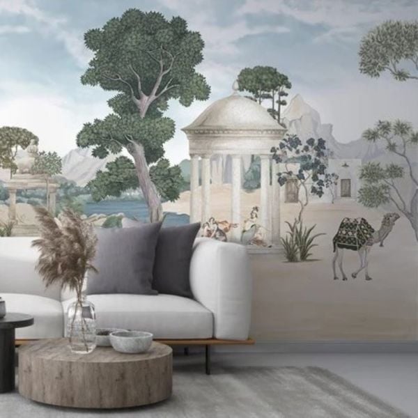 Çölde Vaha Deve Tasarım Duvar Kağıdı