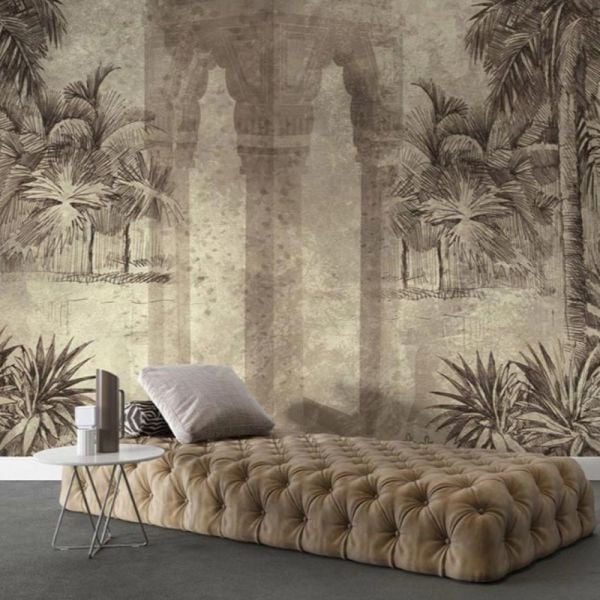 Sepya Renk Sütunlar Tropik Ağaçlar Duvar Kağıdı