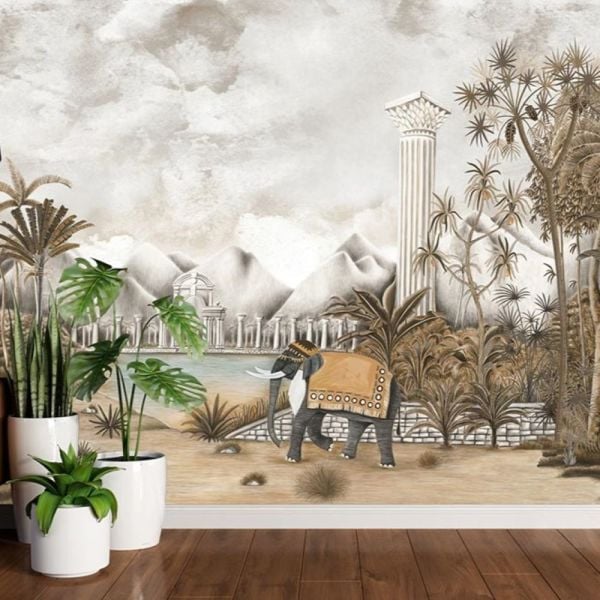 Dağlar Sütun Fil Ağaçlar Duvar Kağıdı