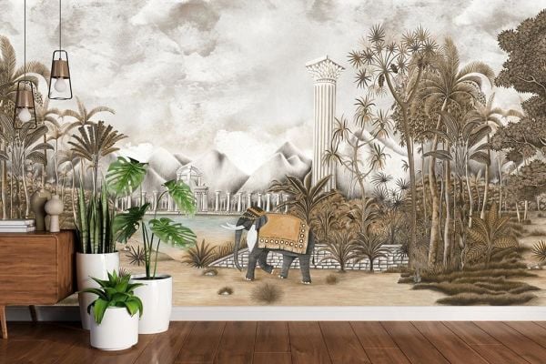 Dağlar Sütun Fil Ağaçlar Duvar Kağıdı