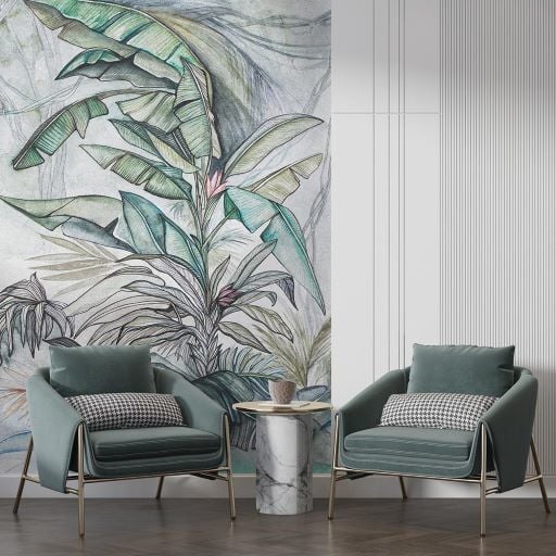 Tasarım Çizim Tropik Yapraklar Duvar Kağıdı