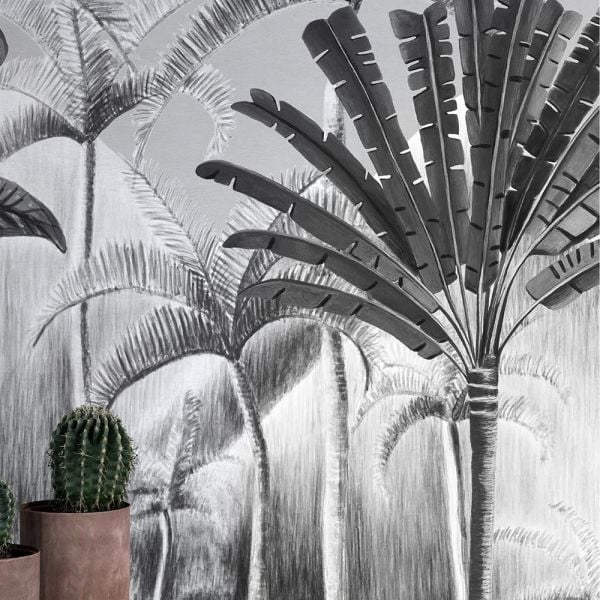 Siyah Beyaz Dağlar Fil Tasarım Duvar Kağıdı