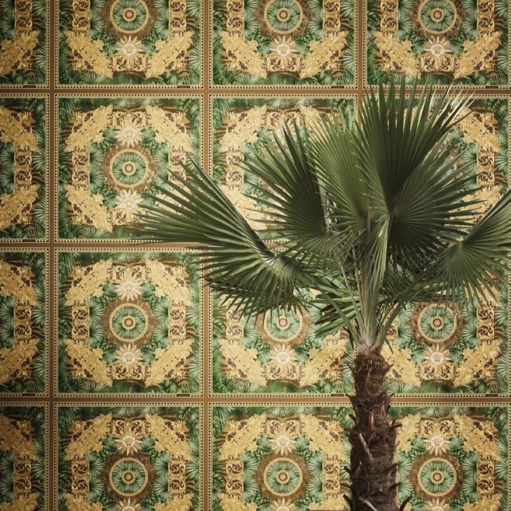 Versace 5 Koleksiyonu Karo Yeşil Desen Duvar Kağıdı