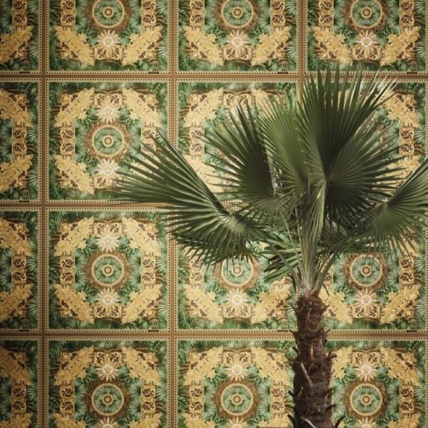 Versace 5 Koleksiyonu Karo Yeşil Desen Duvar Kağıdı