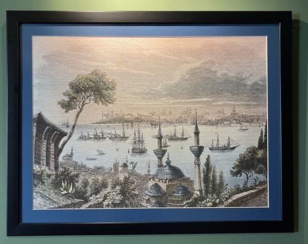 Siyah Çerçeveli Mavi Paspartu Detaylı Tablo