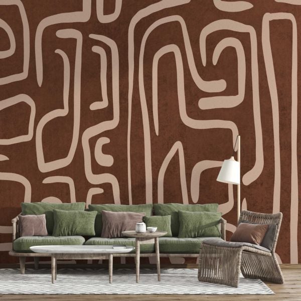 Kahverengi Zemin Üzerine Geometrik Şekiller Duvar Kağıdı