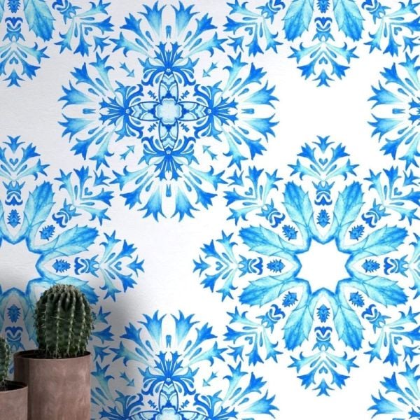 Mavi Etnik Desenler Duvar Kağıdı
