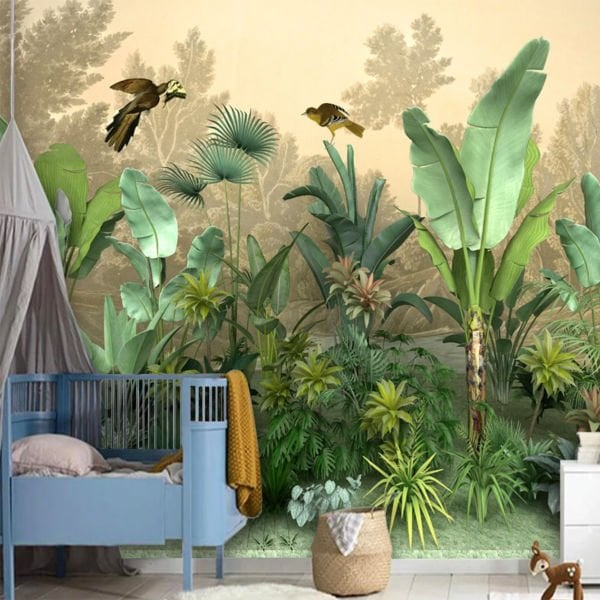 Sepya Zeminde Egzotik Ağaçlar Duvar Kağıdı