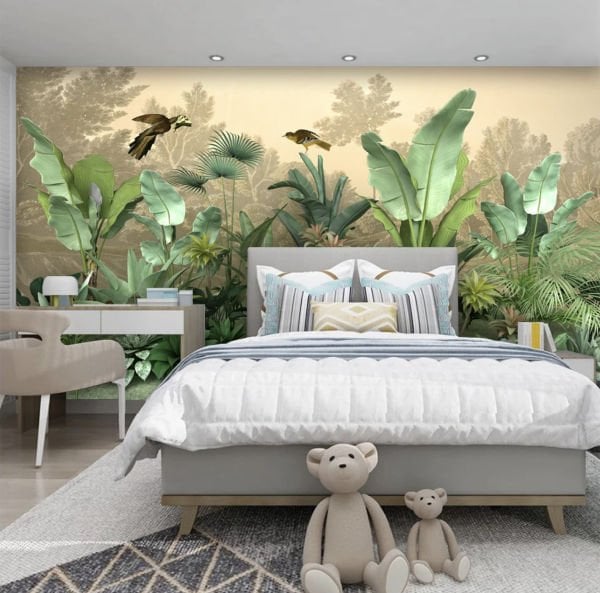 Sepya Zeminde Egzotik Ağaçlar Duvar Kağıdı