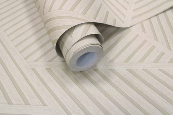 Modern Geometrik Krem Ahşap Panel Tasarım Duvar Kağıdı