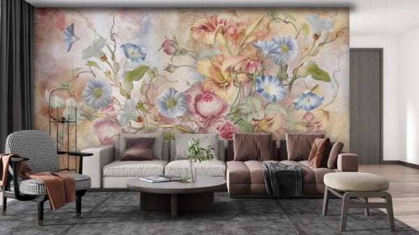 Renkli Sarmaşık Çiçekler Duvar Kağıdı