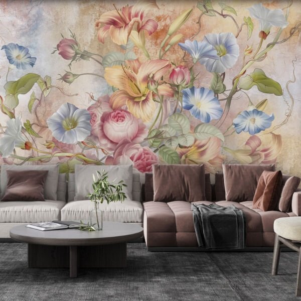 Renkli Sarmaşık Çiçekler Duvar Kağıdı