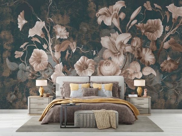 Antrasit Zeminde Sonbahar Çiçekleri Duvar Kağıdı