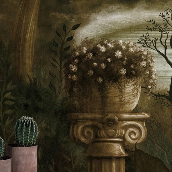 Kırlangıçlar Sepya Çam Ağaçları Sütun Duvar Kağıdı