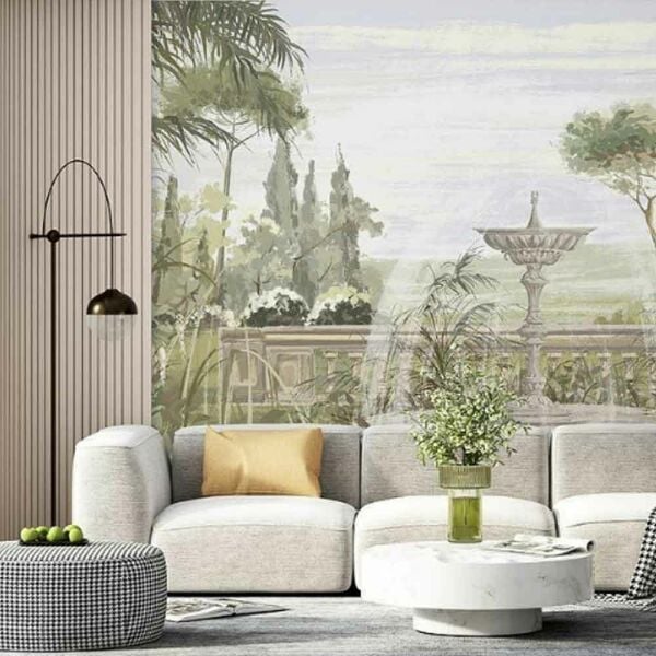 Tarihi Su Akan Çeşme Ağaçlar Duvar Kağıdı