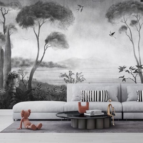 Kırlangıçlar Siyah Beyaz Ağaçlar Duvar Kağıdı