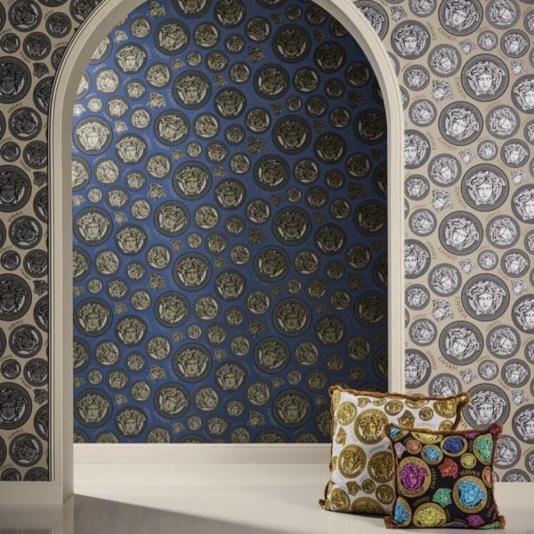 Versace 5 Medusa Head Lacivert Duvar Kağıdı