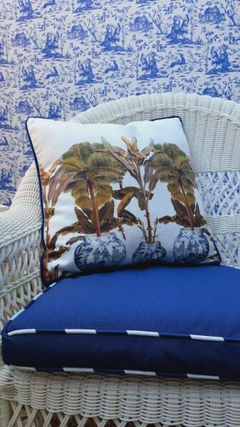 Blue Blanc Desen Fitilli Dekoratif Yastık