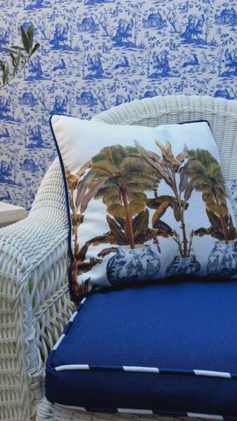 Blue Blanc Desen Fitilli Dekoratif Yastık