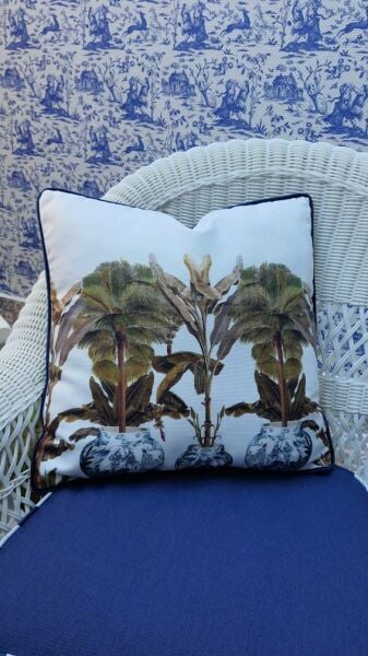 Blue Blanc Desen Fitilli Dekoratif Yastık