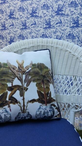 Blue Blanc Desen Fitilli Dekoratif Yastık