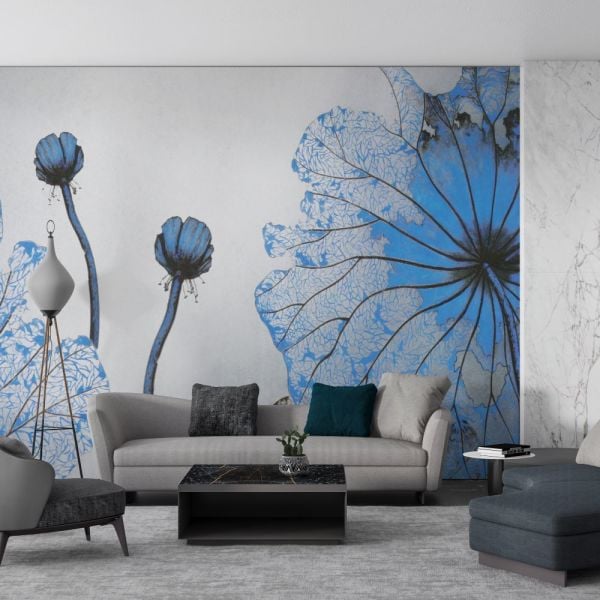 Mavi Hayalet Çiçek Tasarım Duvar Kağıdı
