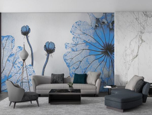 Mavi Hayalet Çiçek Tasarım Duvar Kağıdı