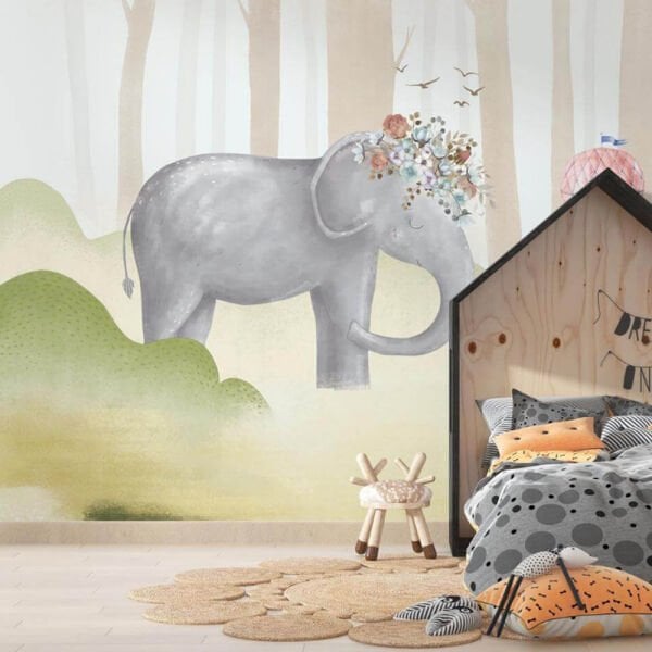 Kefaret Dizi Cansu ( Bahar Ece Yılmaz) Soft Mavi Çiçek Taçlı Fil Ve Uçan Balon Duvar Kağıdı