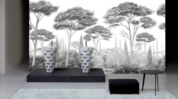 Karakalem Çizim Siyah Beyaz Orman Duvar Kağıdı