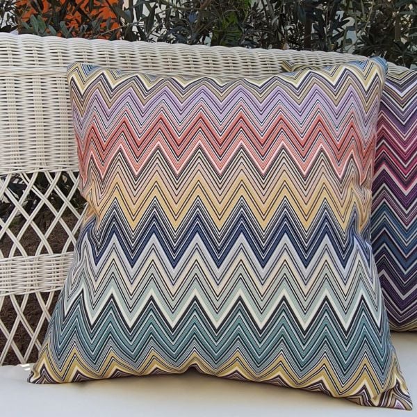 Zigzag Desenli Sarı Mavi Baskı Yastık