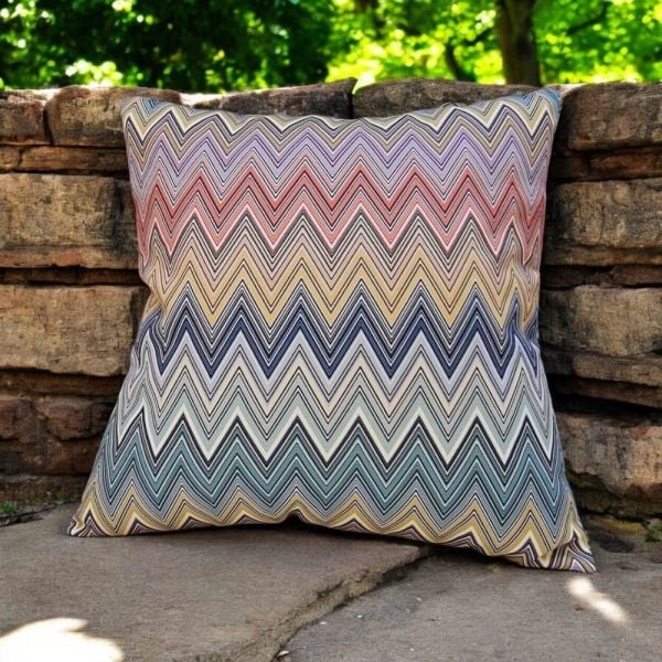 Zigzag Desenli Sarı Mavi Baskı Yastık