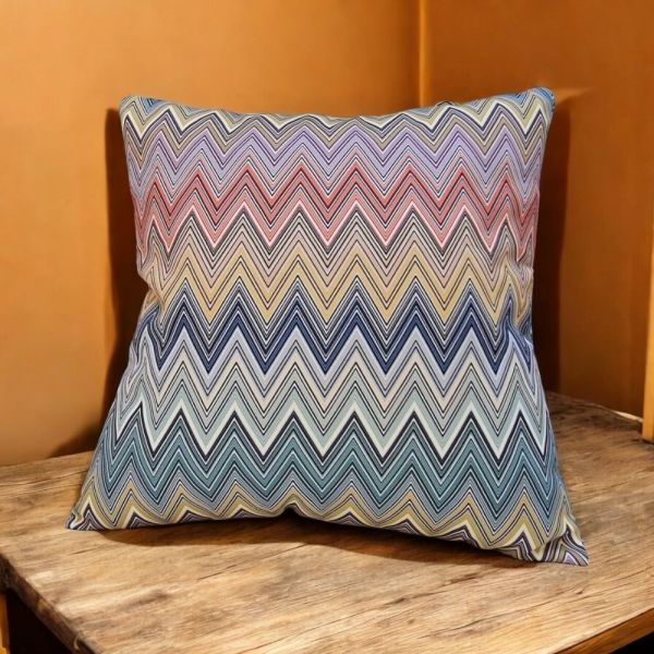 Zigzag Desenli Sarı Mavi Baskı Yastık