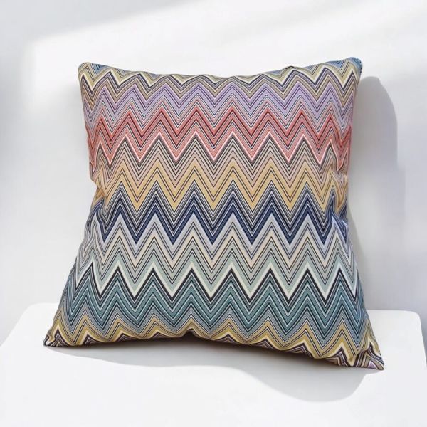 Zigzag Desenli Sarı Mavi Baskı Yastık